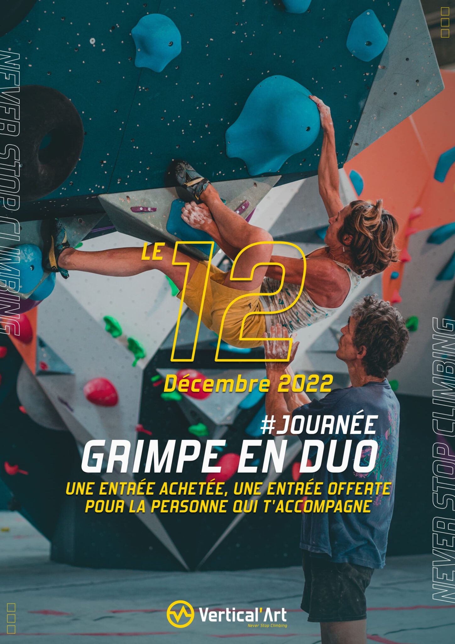 Grimpe en duo Vertical'Art Rungis 12 décembre 2022 une entrée achetée, une offerte