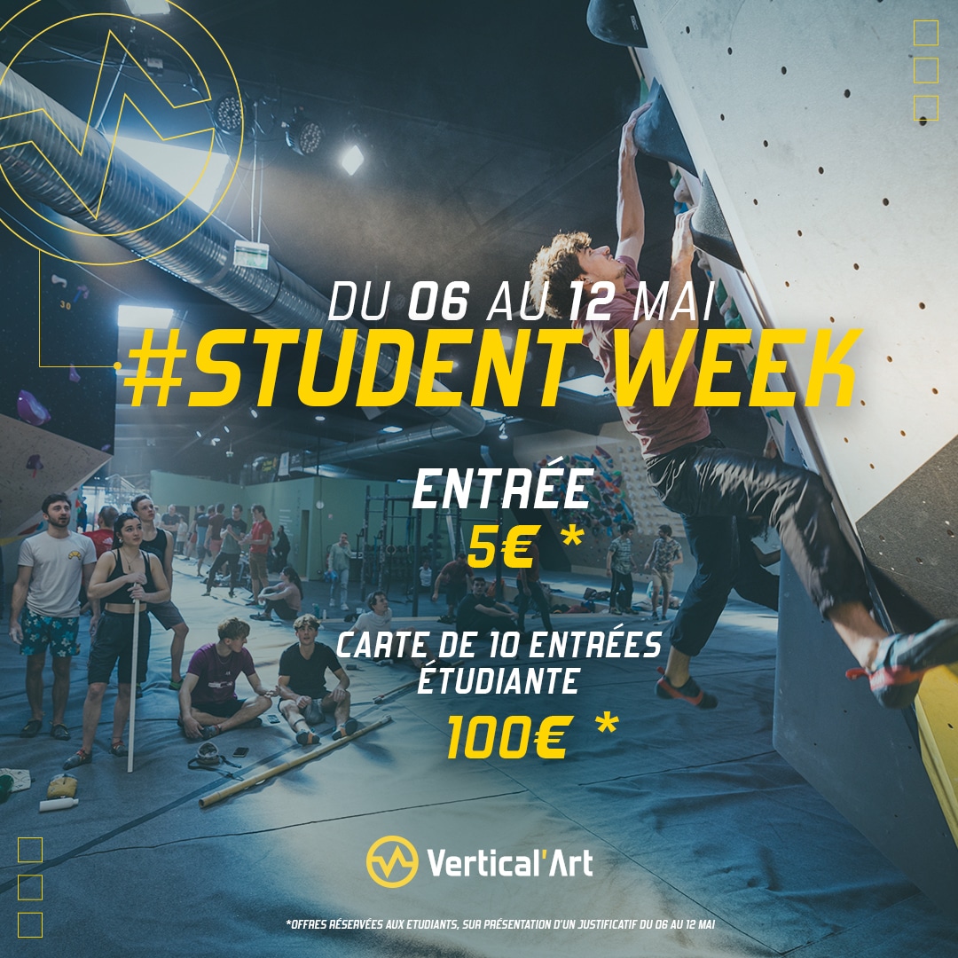 Student Week du 6 au 12 mai : Entrée à 5€ et carte de 10 séances à 100€ pour les étudiants à Vertical'Art Rungis