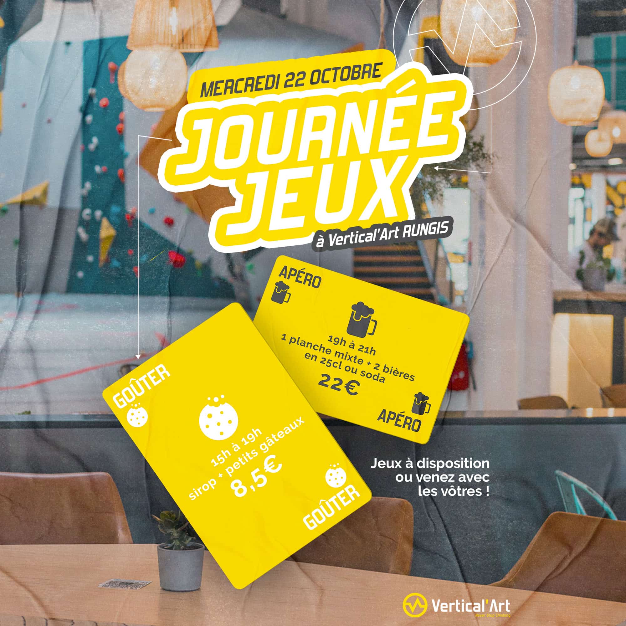 JOURNEE JEUX à Vertical'Art Rungis le mercredi 22 octobre